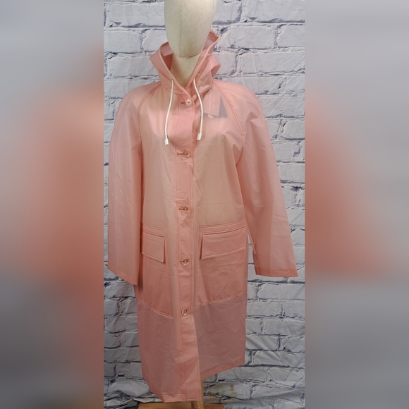 NWOT Burberry Women's Rain Trench Coat Jacket Rose Pink Transparent Hoodie 4 US - Picture 4 of 16
